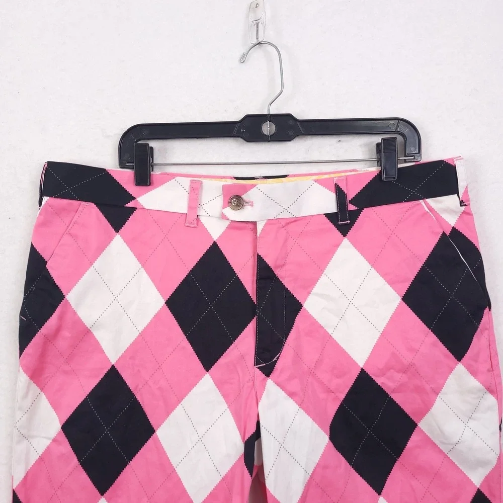 Loudmouth Golf Chino Shorts  Mens Size 38 Pink Balck Argyle Classic Preppy Y2K